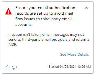 Screenshot of Microsoft notification pushed to Outlook